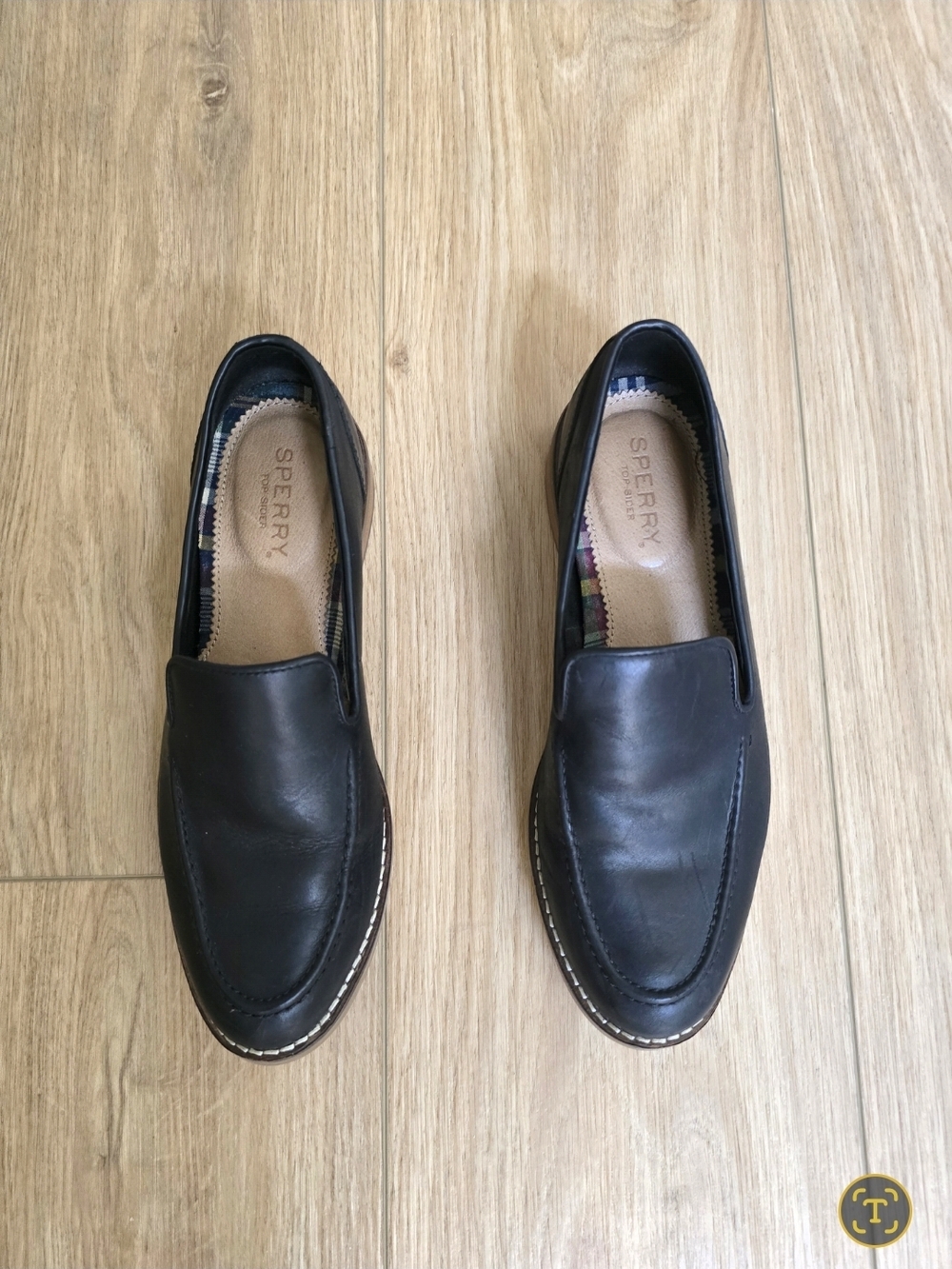 Sperry Women's Black Leather Slip-On Loafers with Contrast Stitch 6.5